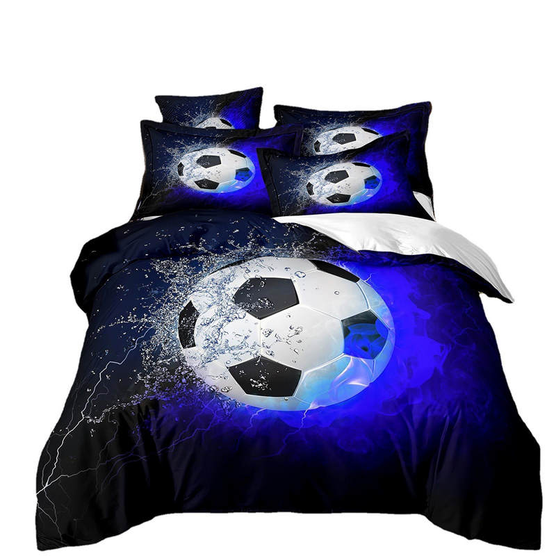 Housse de Couette Foot-ball et Deux Taies 3D Bleue Garçon Enfant 2 Personnes