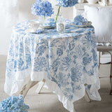 Nappe Table à Volants Coton Fleur Brodé Bleu Vintage