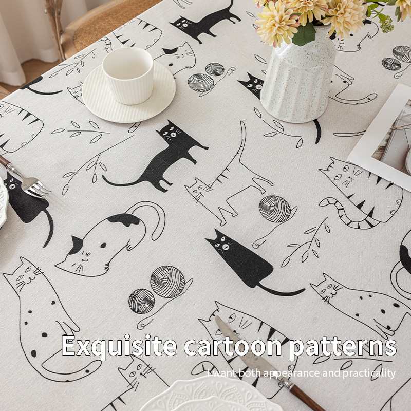 Nappe Table Rectangulaire Cartoon Chat en Lin Coton Linge Table