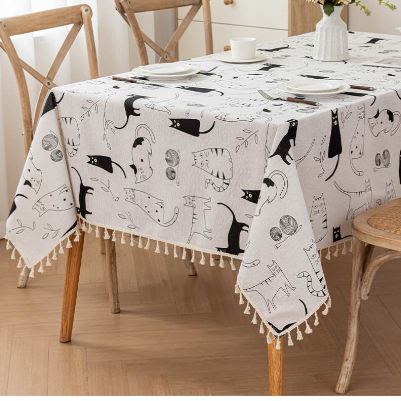 Nappe Table Rectangulaire Cartoon Chat en Lin Coton Linge Table