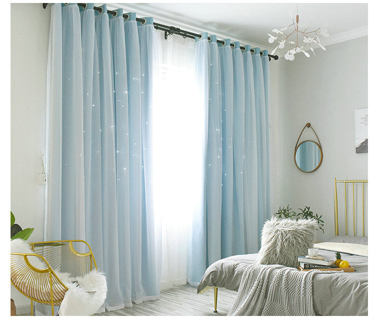 Rideau occulant à oeillets étoiles avec voilage moderne à 4 modèles pour chambre d'enfant filleRideau Étoiles avec Voilage Occultant 150 x H260cm Enfant Fille