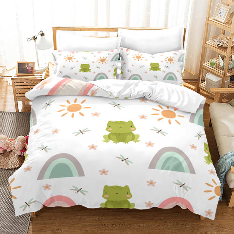 Housse de Couette et Deux Taies Grenouille Enfant 1 Personne 2 personnes