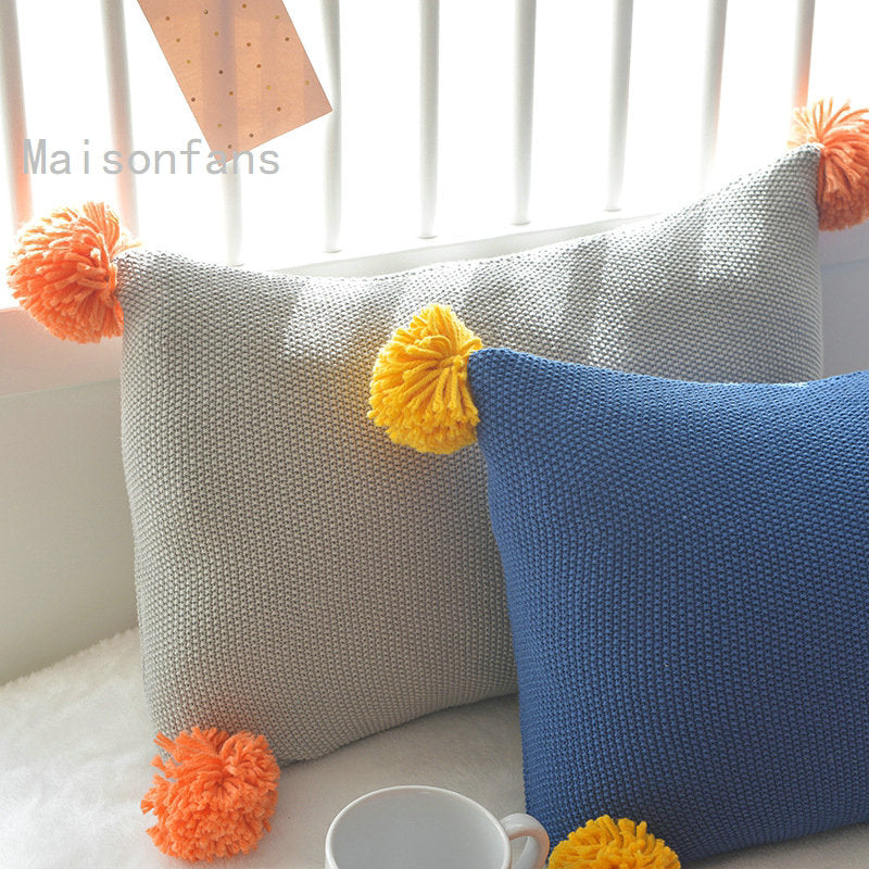 Housse de coussin en coton à pompons 35x50 pour lit canapé fauteuil