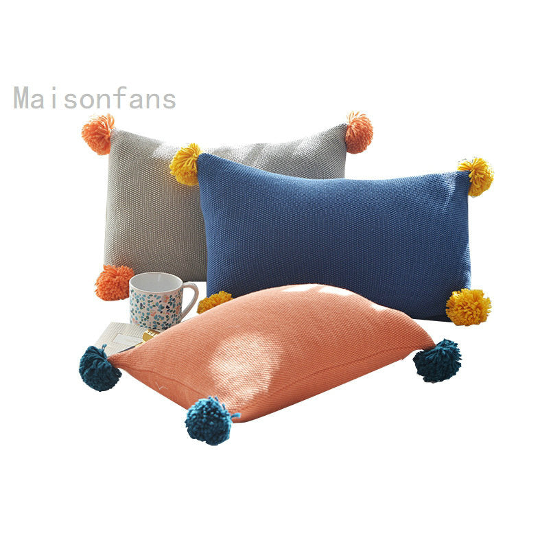 Housse de coussin en coton à pompons 35x50 pour lit canapé fauteuil