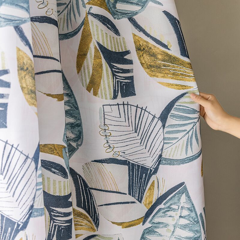 Rideau Salon Occultant 200x260cm Feuillage Bleu Couleur