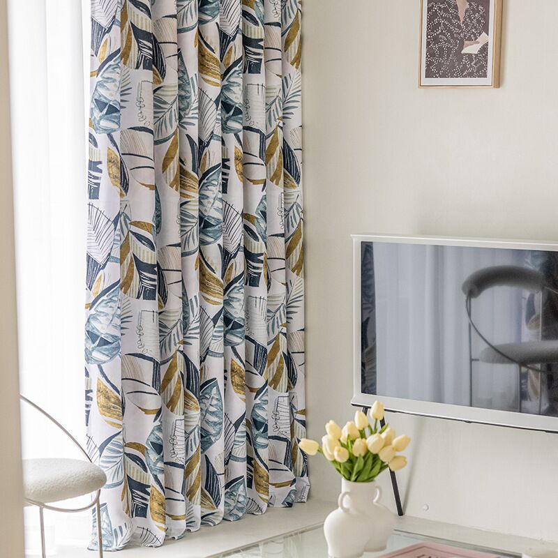 Rideau Salon Occultant 200x260cm Feuillage Bleu Couleur