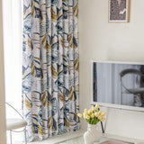 Rideau Salon Occultant 200x260cm Feuillage Bleu Couleur