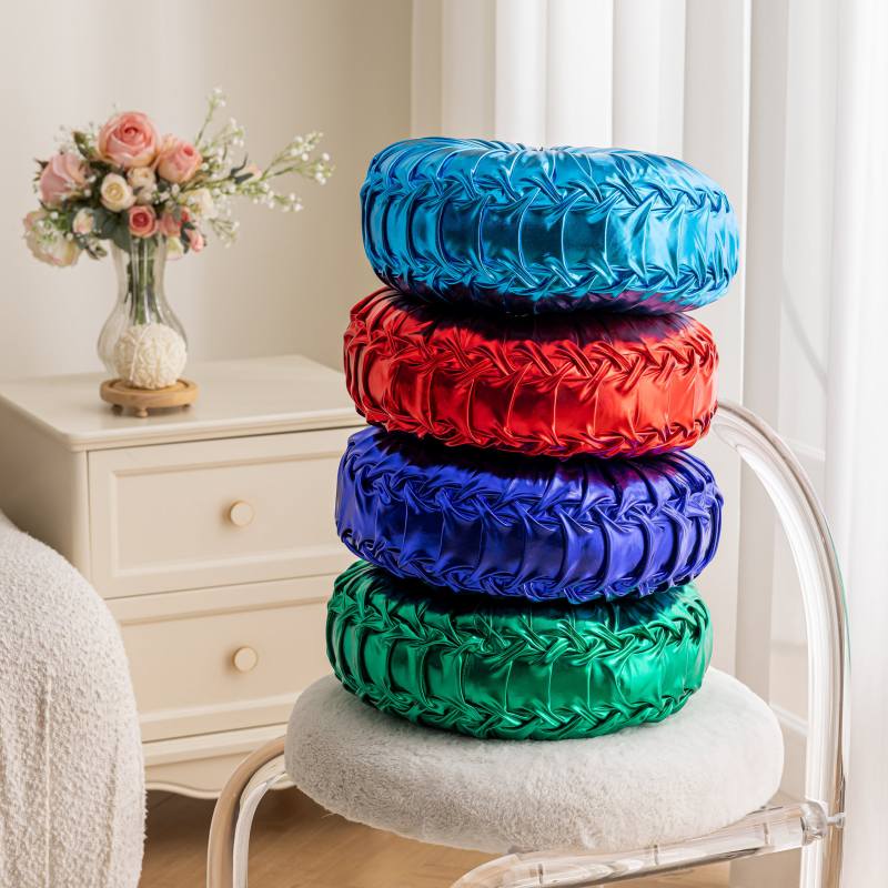 Coussin de Canapé Rond Plissé Brillant 35cm Citrouille Roue de Voiture Couleur