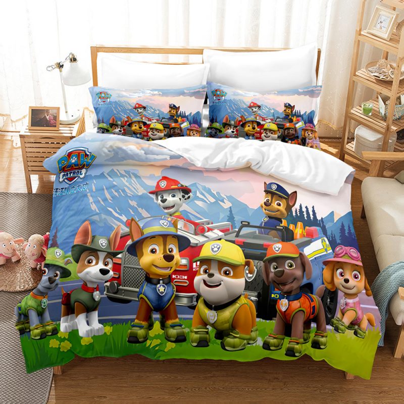 Housse de Couette PAW Pat Patrouille 3D et 2 Taies 240cm Bleu Enfant