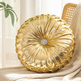 Coussin de Canapé Rond Plissé Brillant 35cm Citrouille Roue de Voiture Or