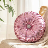 Coussin de Canapé Rond Plissé Brillant 35cm Citrouille Roue de Voiture Rose