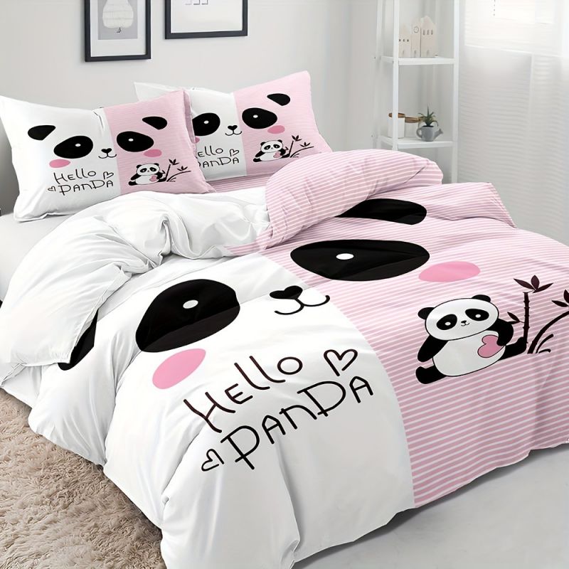 Panda Parure Housse de Couette Enfant Garçon Fille Kawaii Animal Rose