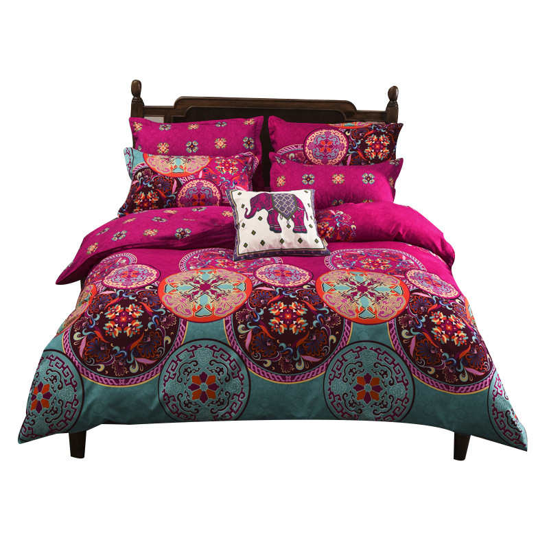 Housse de Couette Bohème et Deux Taies Fuchsia Mandala Ethnique 240cm