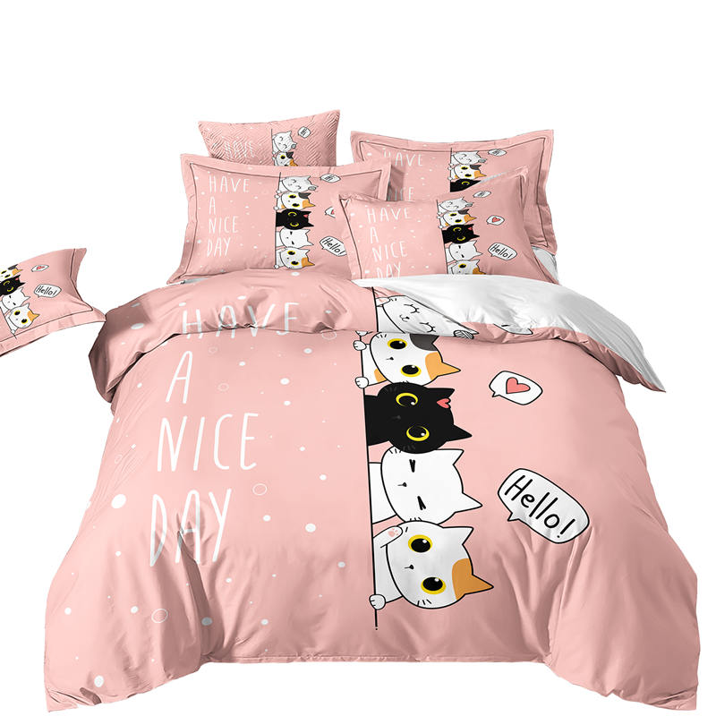 Housse de Couette et Deux Taies 3D Chat Rose 240cm