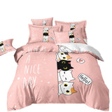 Housse de Couette Enfant et Deux Taies 3D Chat Rose Fille 1 Personne