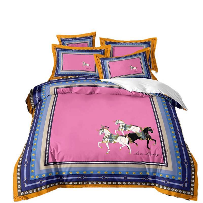 Housse de Couette et Deux Taies Cheval Rose 3D Elegant-Maisonfans.com