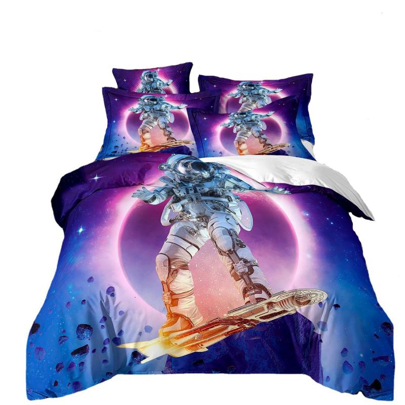 Housse de Couette 3D Enfant et Deux taies Cosmonaute 140cm 200cm 240cm