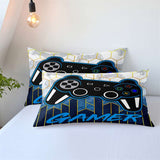 Housse de Couette et Deux Taies 3D Manette Bleu 2 Personnes Adulte