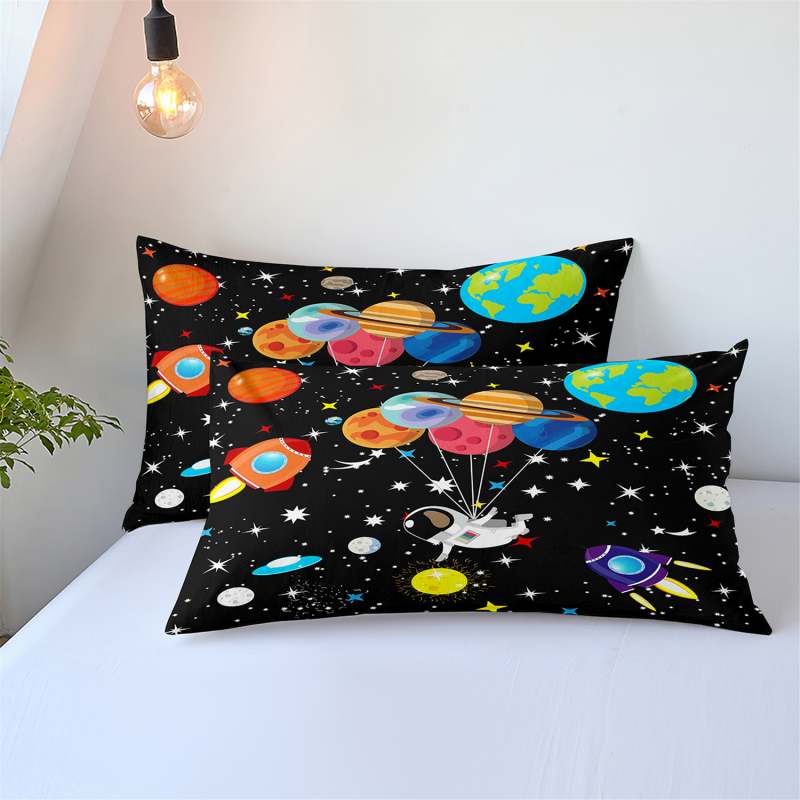 Housse de Couette et Taie d'Oreiller 3D Planête Enfant Ado 1 Personne