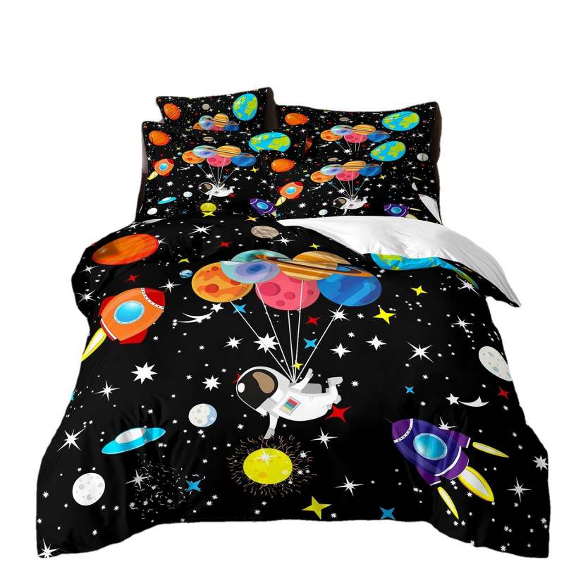 Housse de Couette et Taie d'Oreiller 3D Planête Enfant Ado 1 Personne