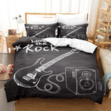 Housse de Couette et Deux Taies Guitare 3D Noir