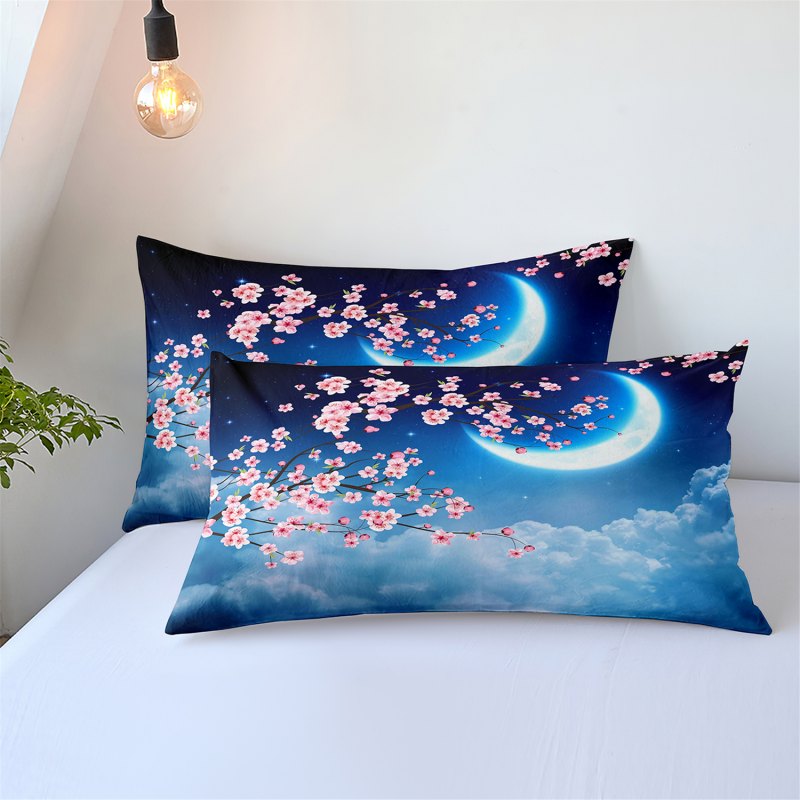 Housse de Couette Sakura et Deux Taies 3D Lune Aquarelle 2 Personnes