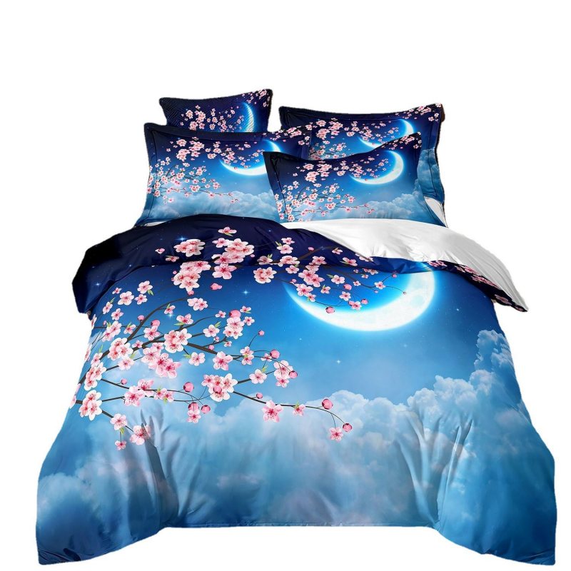 Housse de Couette Sakura et Deux Taies 3D Lune Aquarelle 2 Personnes