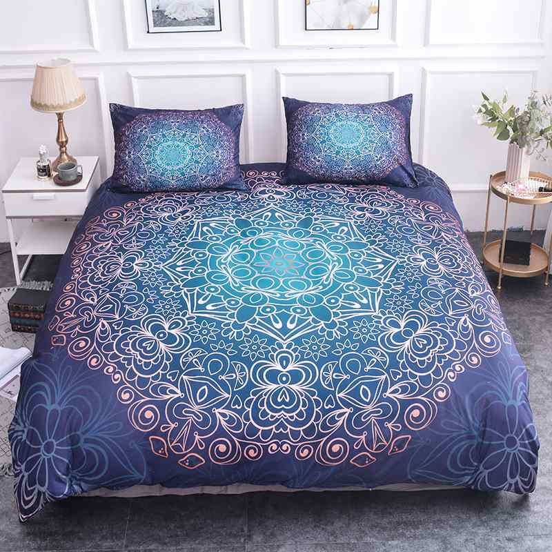 Housse de Couette 3D Bohème et Deux Taies 240cm Bleu-Maisonfans.com