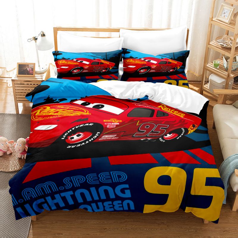 Housse de Couette Enfant Cars et 2 Taies Parure de lit Simple Disney
