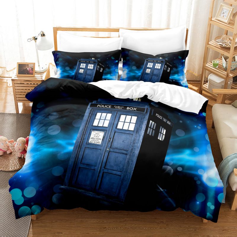 Housse de couette et 2 taies 3D Architecture Bleu 240cm Deux Personnes