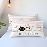 Housse de Couette 3D Fille Enfant et Deux Taies Chat Cartoon Blanc 240cm