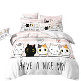 Housse de Couette et Deux Taies 3D Chat Cartoon Rayure
