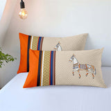 Housse de Couette Cheval et Deux Taies d'Oreiller Orange 2 Personnes