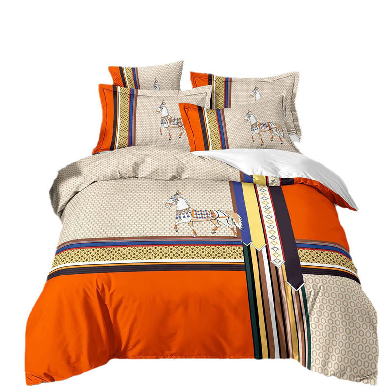 Housse de Couette Cheval et Deux Taies d'Oreiller Orange 2 Personnes