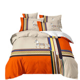 Housse de Couette Cheval et Deux Taies d'Oreiller Orange 2 Personnes