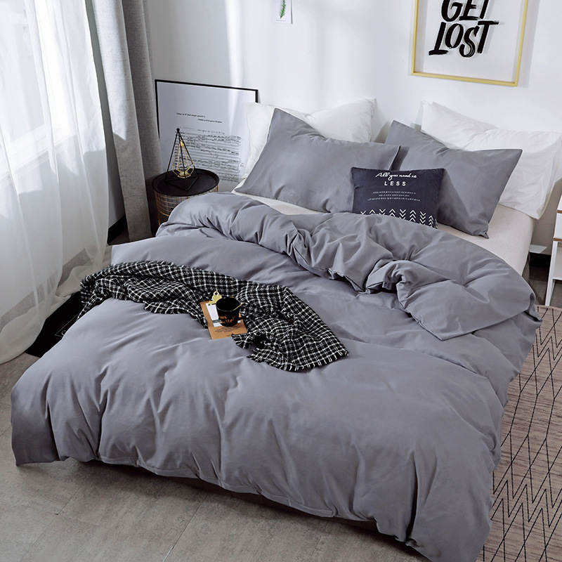 Housse de Couette et Deux Taies Gris Uni 240cm 1 personne 2 personnes 