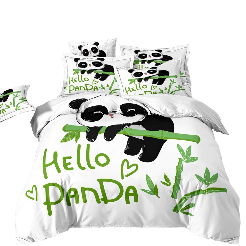 Housse de Couette et Deux Taies Panda Vert 240cm Fille Garçon Enfant