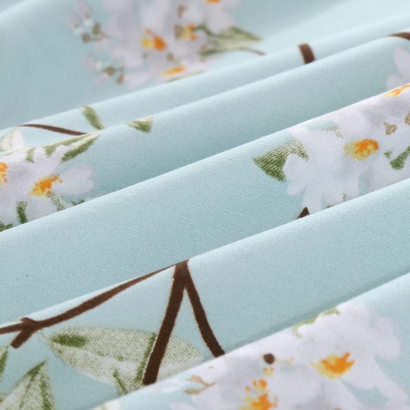 Housse de Couette Fleur et Deux Taies Vert d'eau 1 Personne 2 Personnes