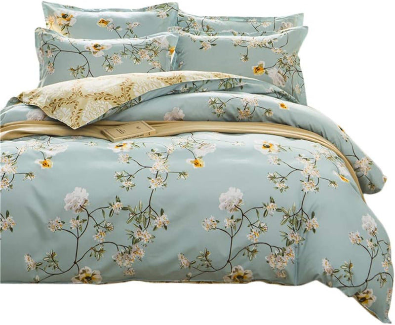 Housse de Couette et Deux Taies Fleur Vert 240cm