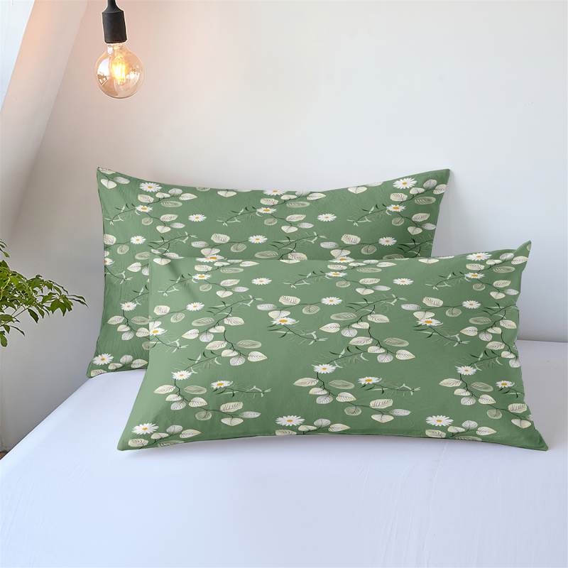Housse de Couette et Deux Taies Motif Floral Vert 1 Personne 2 Personnes