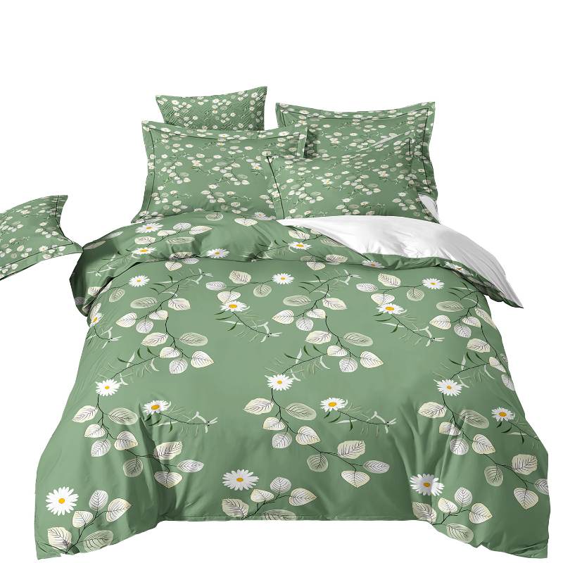 Housse de Couette et Deux Taies Motif Floral Vert 1 Personne 2 Personnes