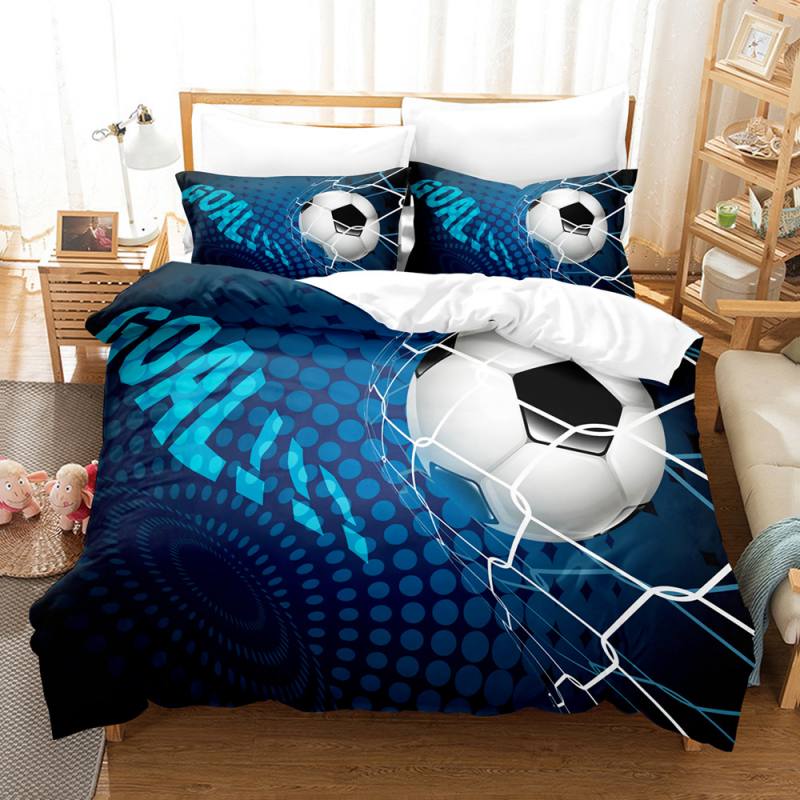 Housse de Couette Football Bleu 140x200cm Literie Football pour Garçons