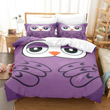 Housse de Couette et Deux Taies 3D Hibou Violet 140cm