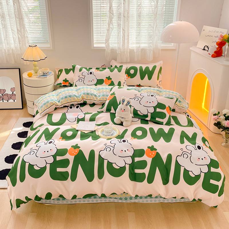 Housse de Couette Enfant et Deux Taies Lapin Vert 240cm-maisonfans.com