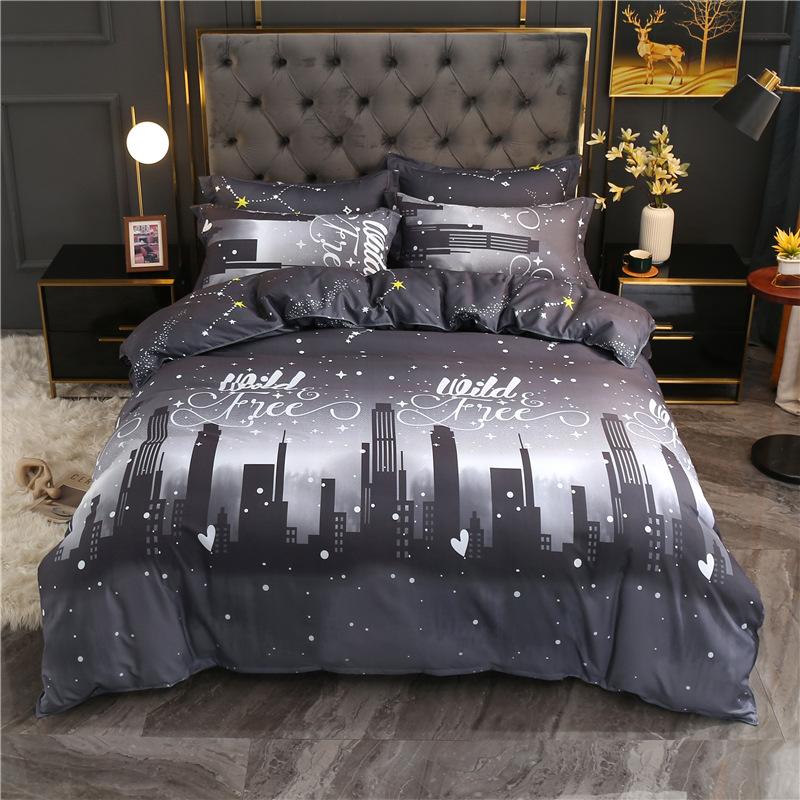 Housse de Couette et Deux Taies Noir Gratle-ciel Etoiles Adulte 240cm