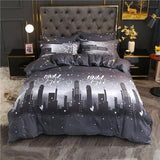 Housse de Couette et Deux Taies Noir Gratle-ciel Etoiles Adulte 240cm