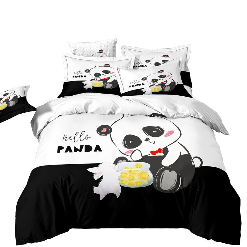 Housse de Couette Deux Taies Panda Aimable 200cm Garçon Fille Enfant