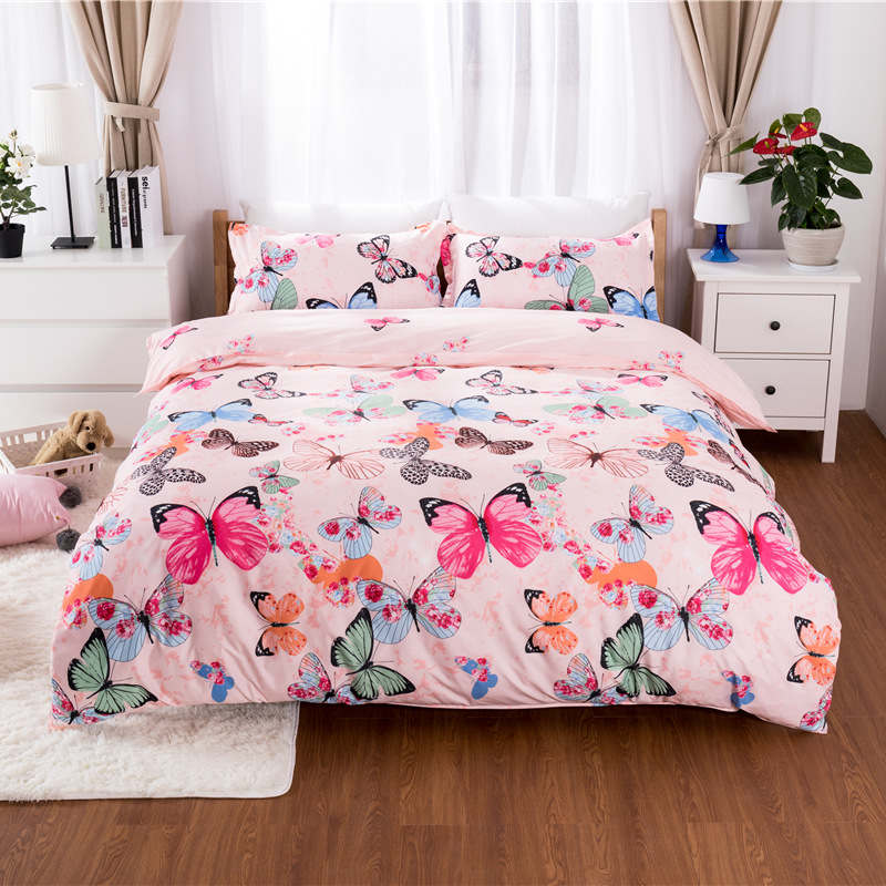 Housse de Couette et Deux Taies Papillon Rose Fille 240cm 2 Personnes