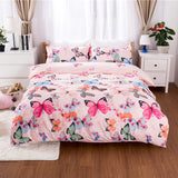 Housse de Couette et Deux Taies Papillon Rose