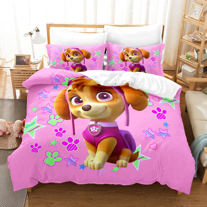 Housse de Couette 3D et Deux Taies Pat Patrouille Rose Enfant Fille